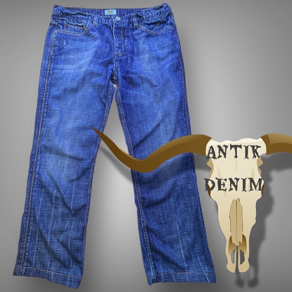 Antik Jeans Distressed Men’s Denim Pants 38 x 30.5 Western Blue Button Fly